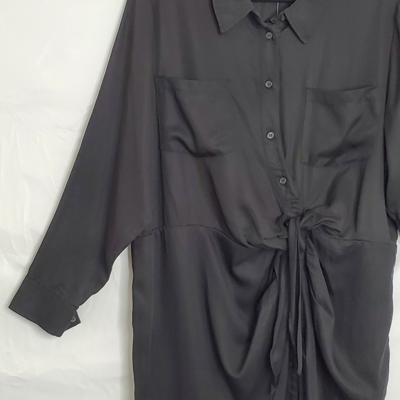 Asymmetric Tencel Shirt Dress with Pockets Size 20W Cinched Tie Front Office NEW - Picture 5 of 15